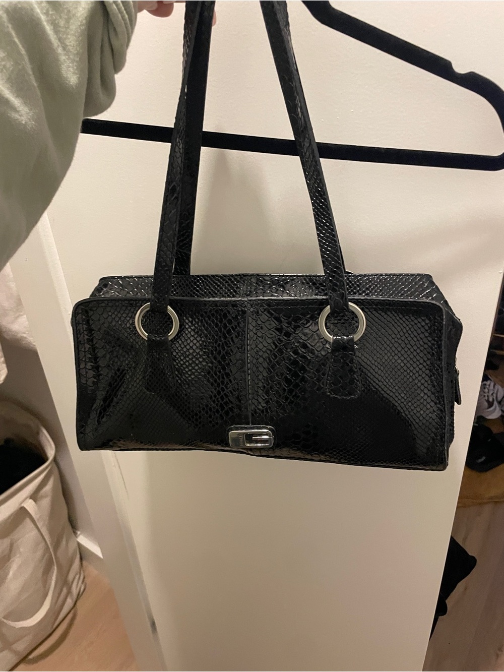 Black Faux-Snake Shoulder Bag - Unbranded
